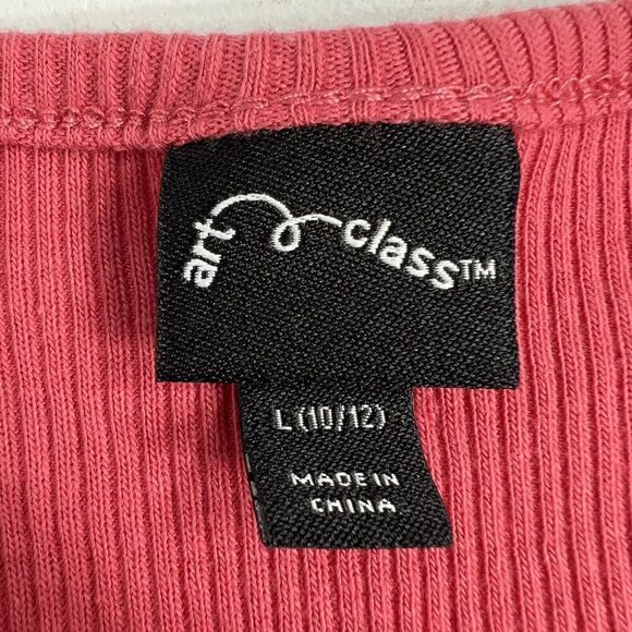 Art Class Bodycon Dress Girls Lg 10/12 Pink Ribbed Henley Sleeveless Slits NEW - Picture 6 of 9